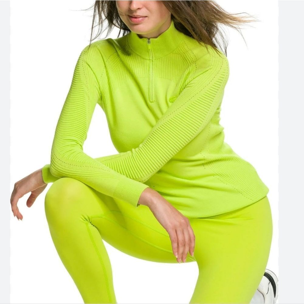 Lacoste Women's Zip Neck Sweater In Lime Neon Size 32